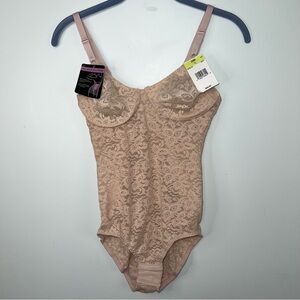 Bali Lace Shapewear Bodysuit 34B Nude Beige Targeted Shaping All-Over Control